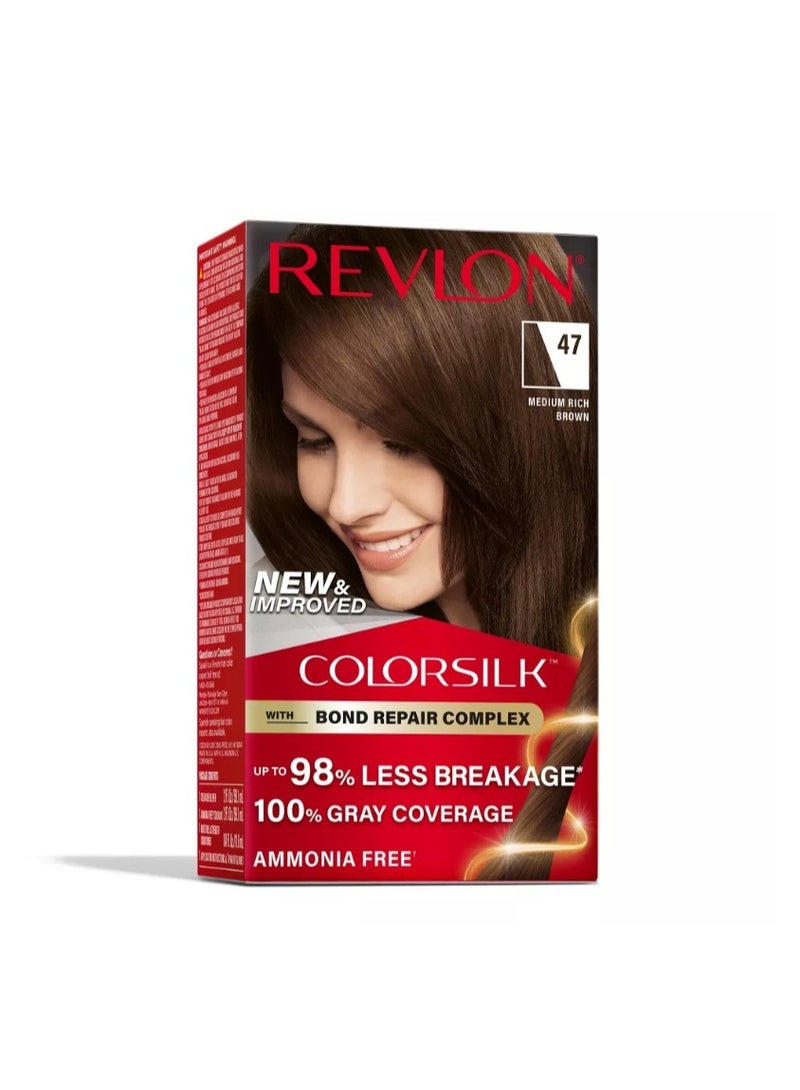 Revlon ColorSilk Permanent Hair Color with Bond Repair Complex - 47 Medium Rich Brown - Image 1